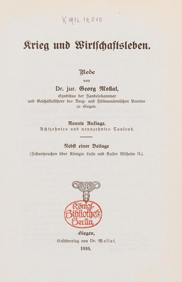 Mollat Wirtschaftsleben 1916
