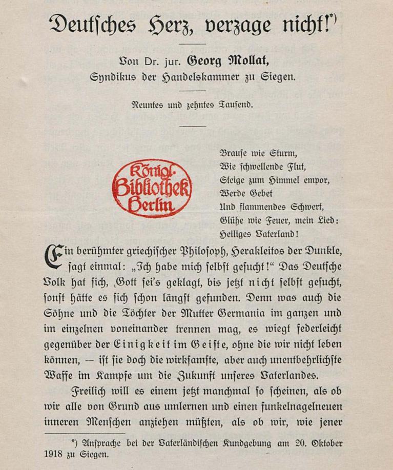 Dr. Mollat: Reden im Ersten Weltkrieg